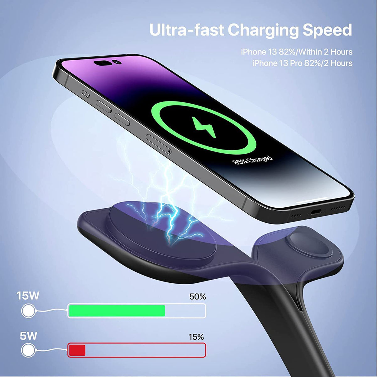 Chargeur de téléphone sans fil magnétique trois en un adapté à l'écouteur