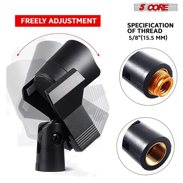Support à clips 5 microphones de base 6 pièces Multi Pack avec adaptateurs à vis 5/8 à 3/8 pouce