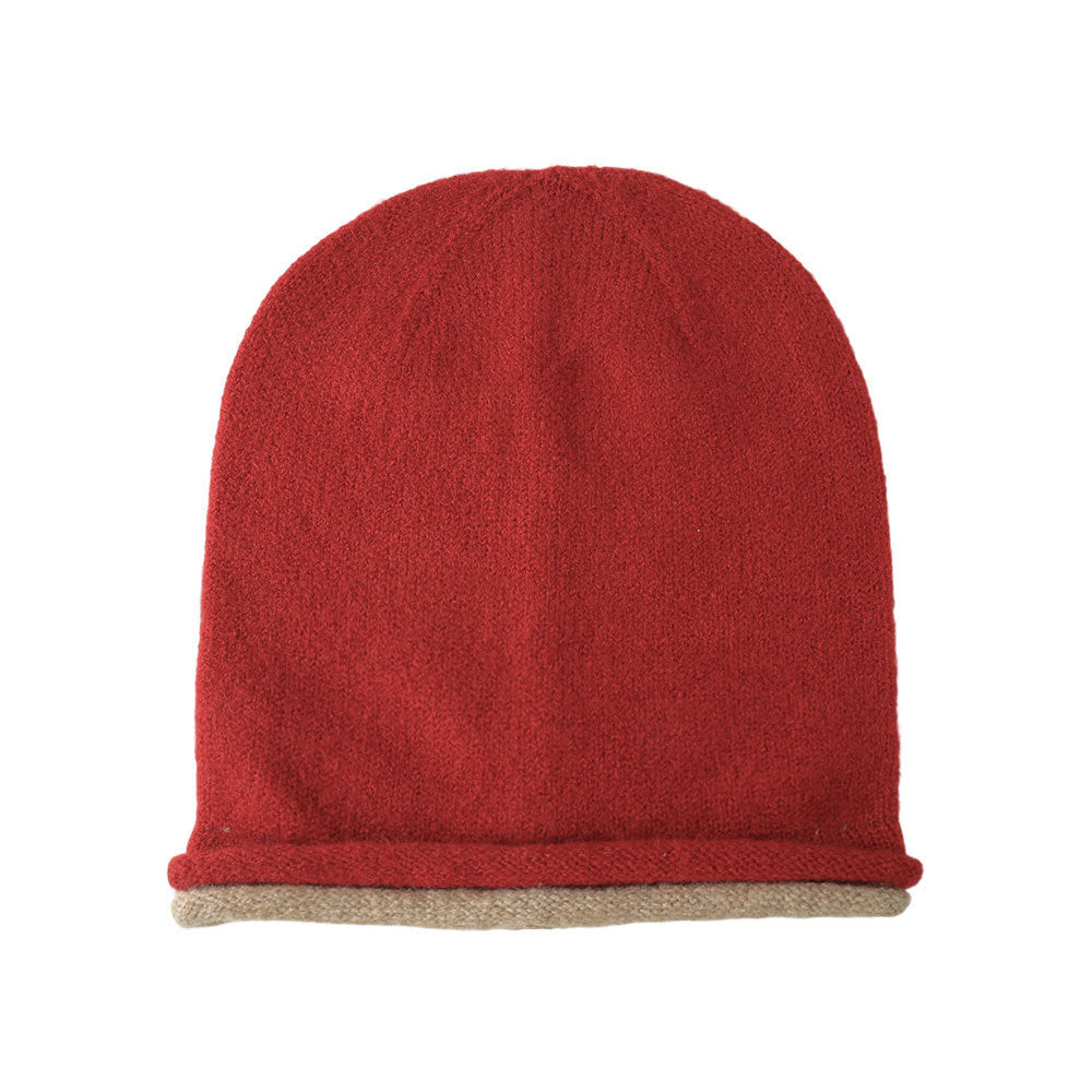 Femmes Hiver Hem à deux rangs Colorblock Cashmere Knitted Bonnet