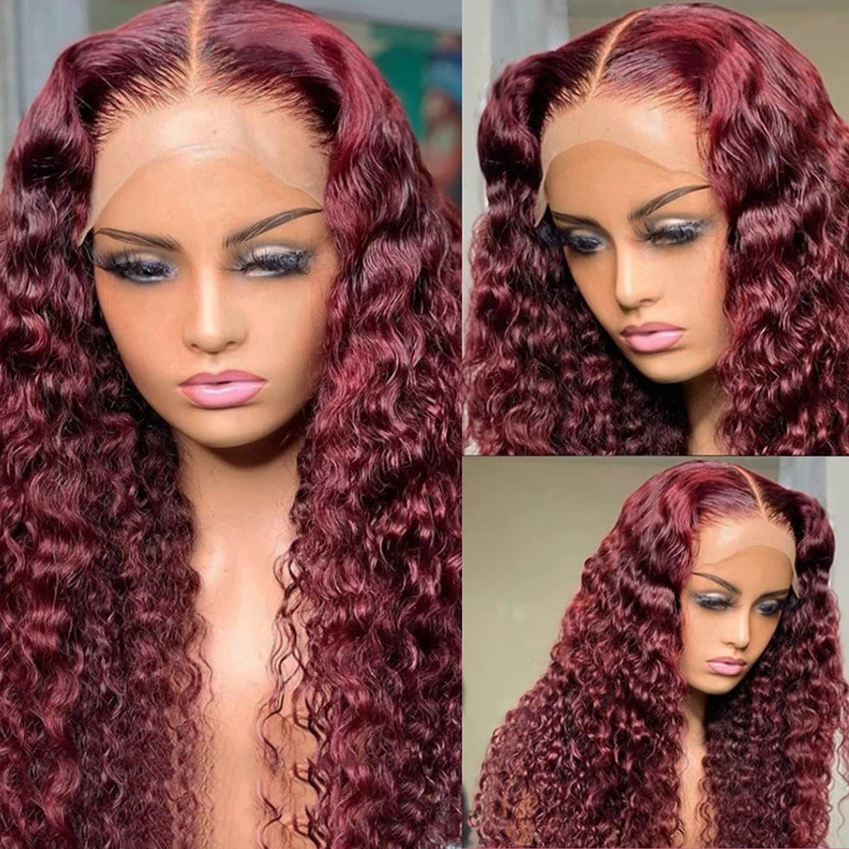 Attaché à la main noir Petit galet européen et de style américain Perruque avant Long Curly Black V