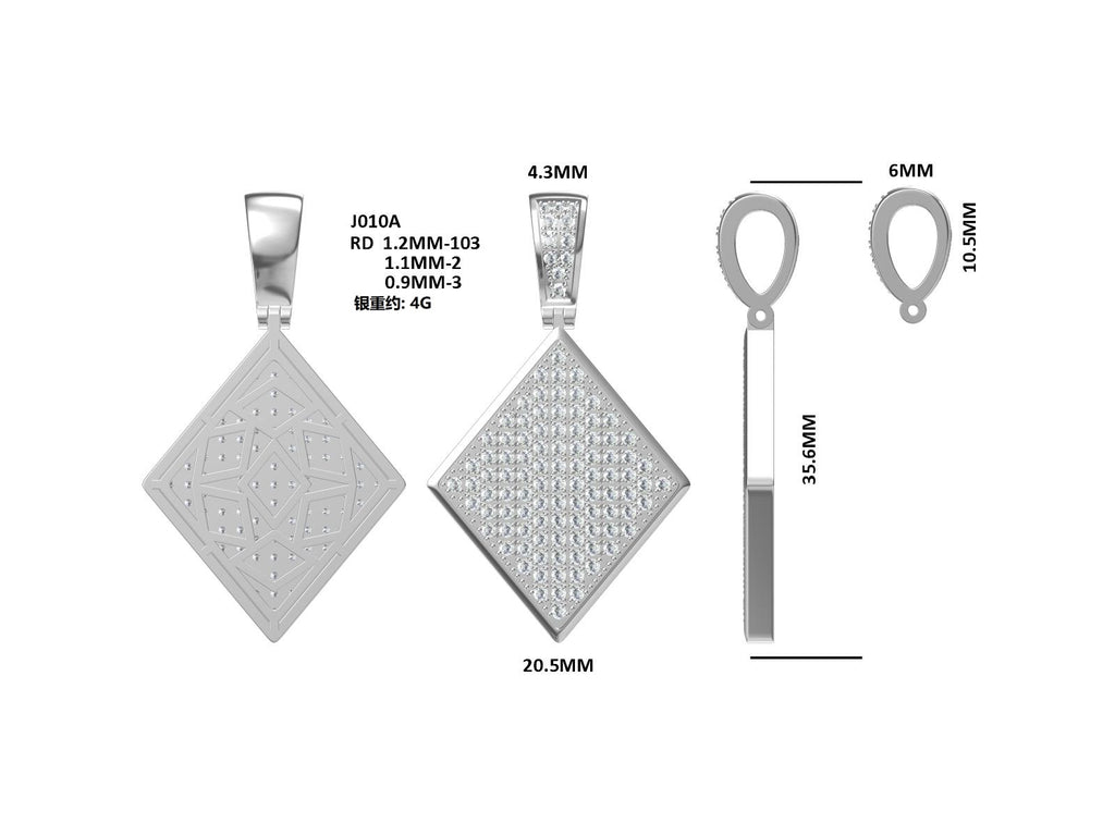 S925 Argent Sterling 108pcs D Couleur VVS1 Moissanite Diamond Forme Pendentif 5g Pas de chaîne Plat