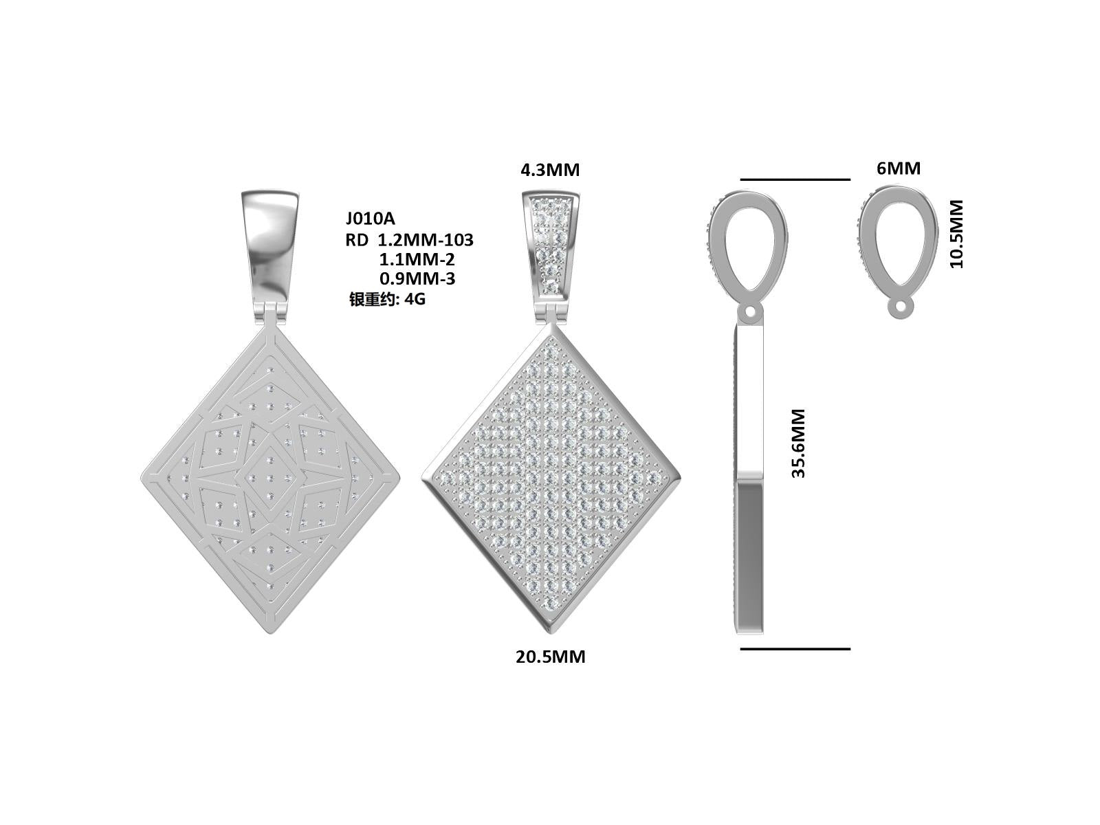 S925 Argent Sterling 108pcs D Couleur VVS1 Moissanite Diamond Forme Pendentif 5g Pas de chaîne Plat