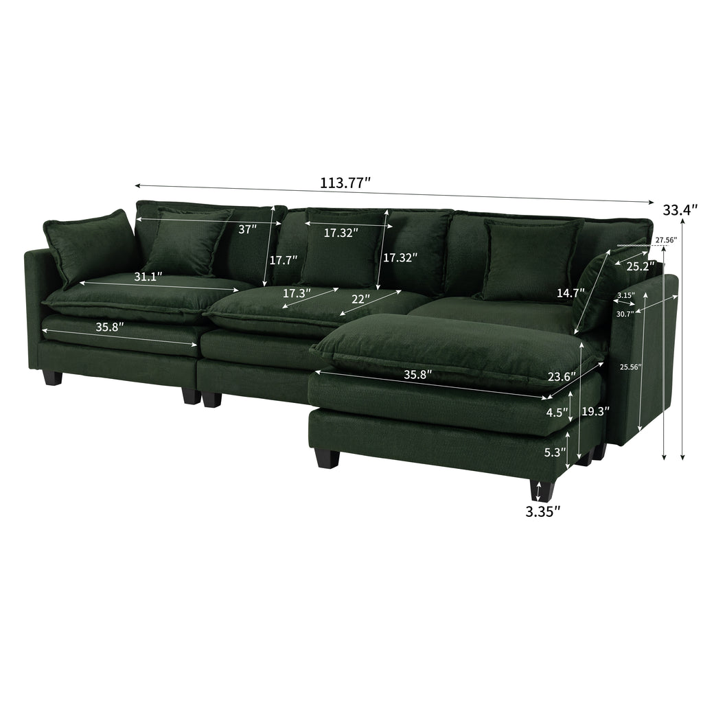 Moderne 3 places avec pouf 113,77" Canapé sectionnel avec oreillers de taille
