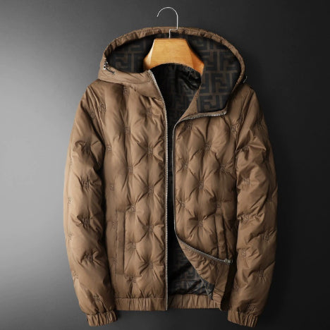 Veste de duvet brodée pour hommes de taille supérieure à capuche