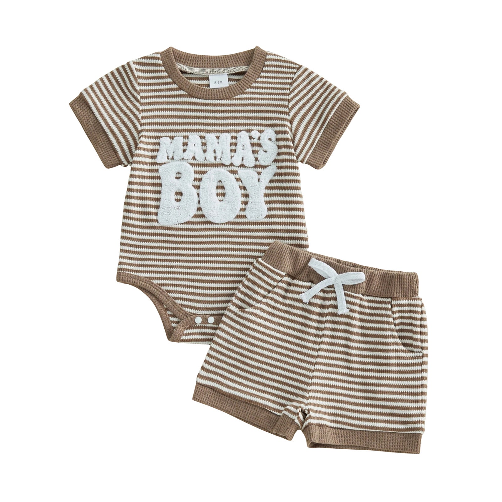 Bébé garçon rayé Brodé MAMA Romper et shorts ensemble deux pièces