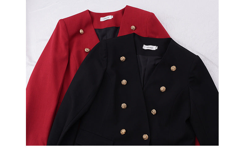 Veste à deux seins sans collier pour femmes de grande taille d'automne