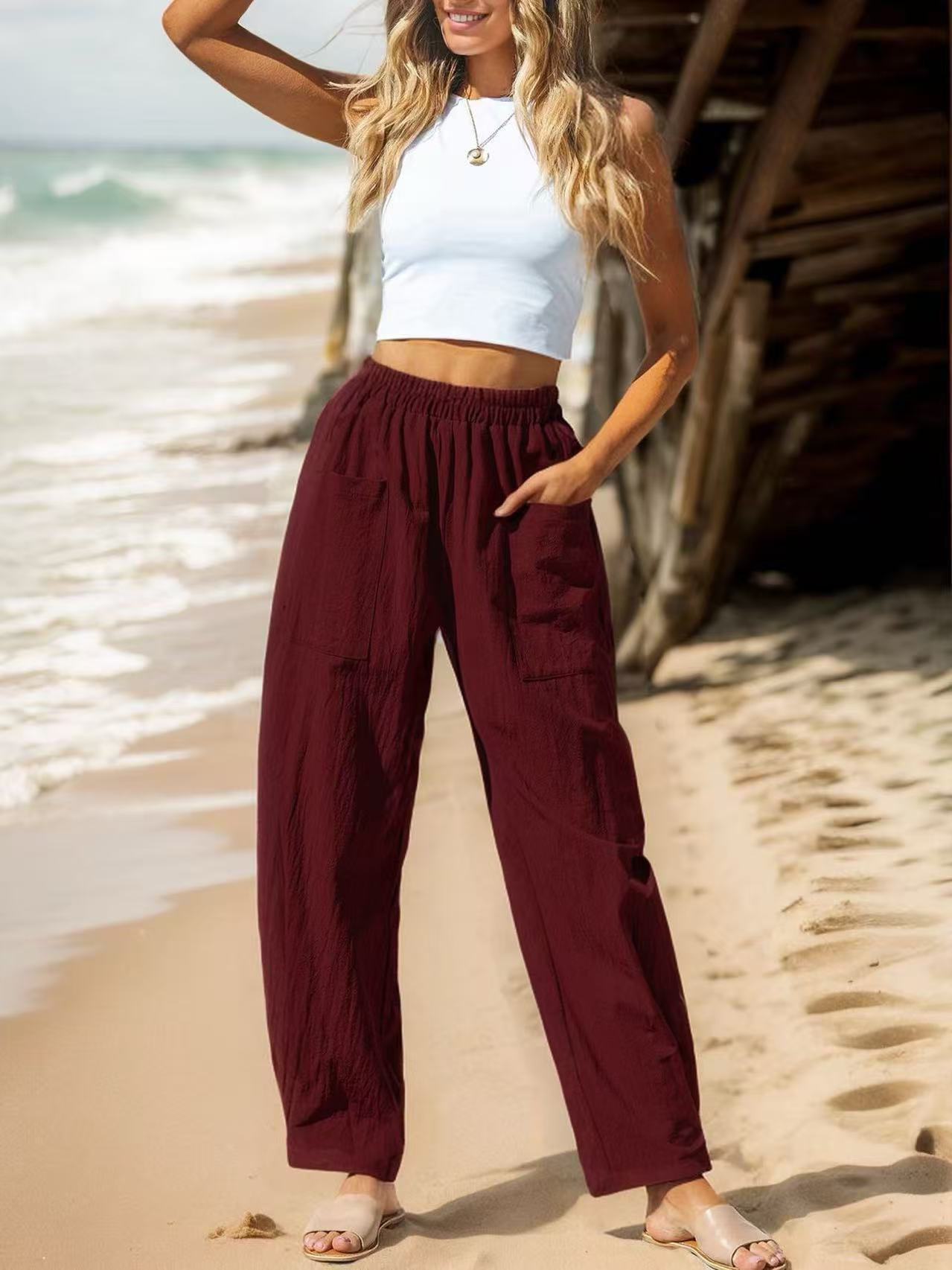 Vêtements pour femmes Amazon Printemps et été Styles coton et lin pantalons occasionnels vacances St