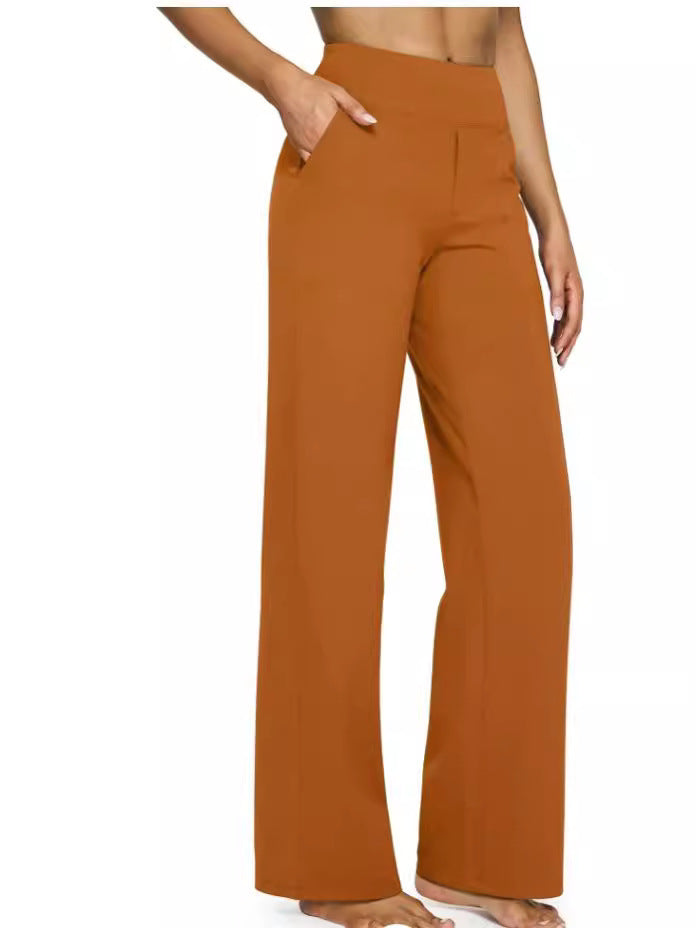 Pantalons à pattes droites à taille haute avec poches longues