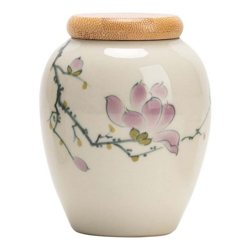 Chinese peinte à la main en céramique Pot de thé scellé stockage Portable résistant à l'humidité Bamboo Cover S