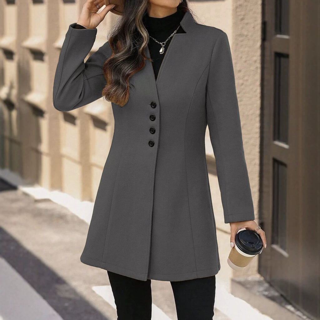 Élégante laine Stand-collar Trench Coat Style mi-long pour les femmes