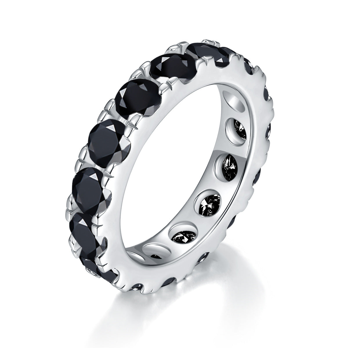 S925 Argent rond noir Moissanite Ring Ring