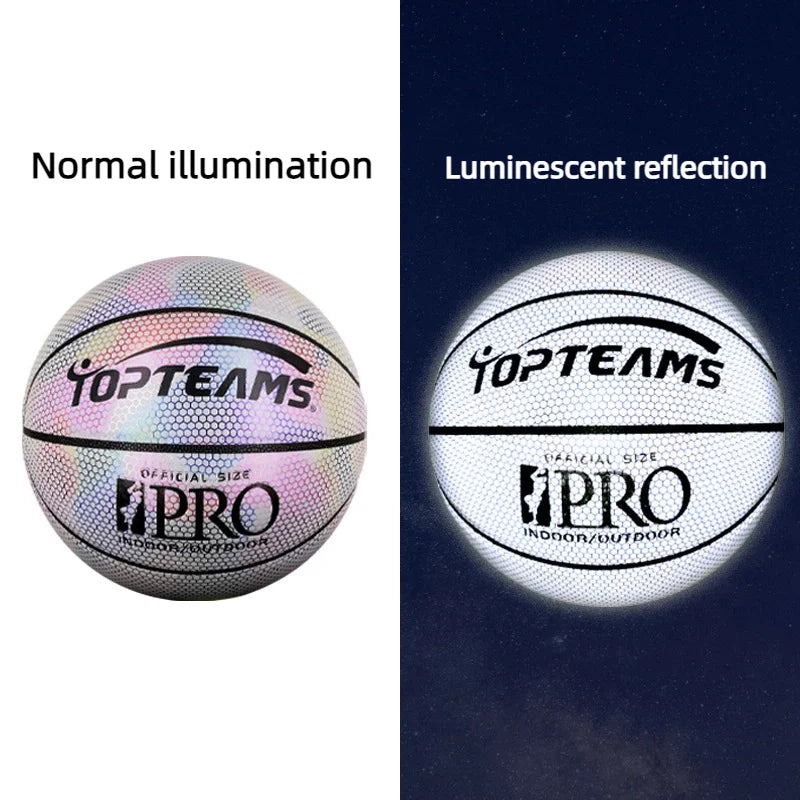 Taille 7 Basketball Holographic Luminous Reflective Avec Standard A Dult PU Matériau Design