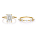 S925 Argent plaqué or 3,5ct Coupe émeraude Moissanite bague de mariage ensemble D Couleur VVS1 Taille US