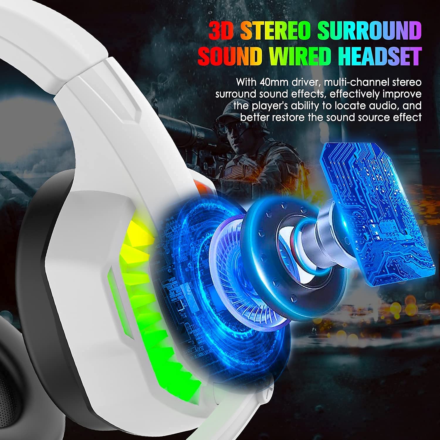 Casque de jeu filaire avec rétroéclairage Rainbow RGB son stéréo rétractable pour PS4
