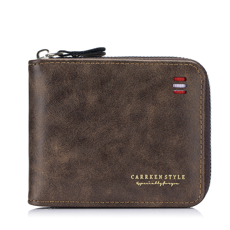Portefeuille multifonction triple fermeture éclair courte et simple pour homme