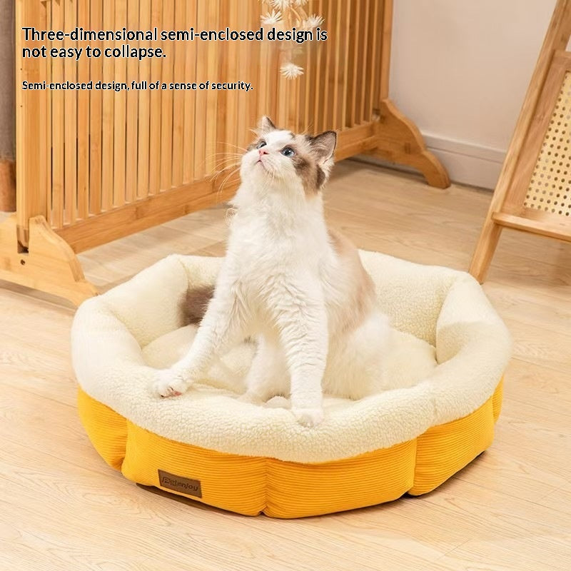 Lit de chat rond semi-fermé de lit de chat profond