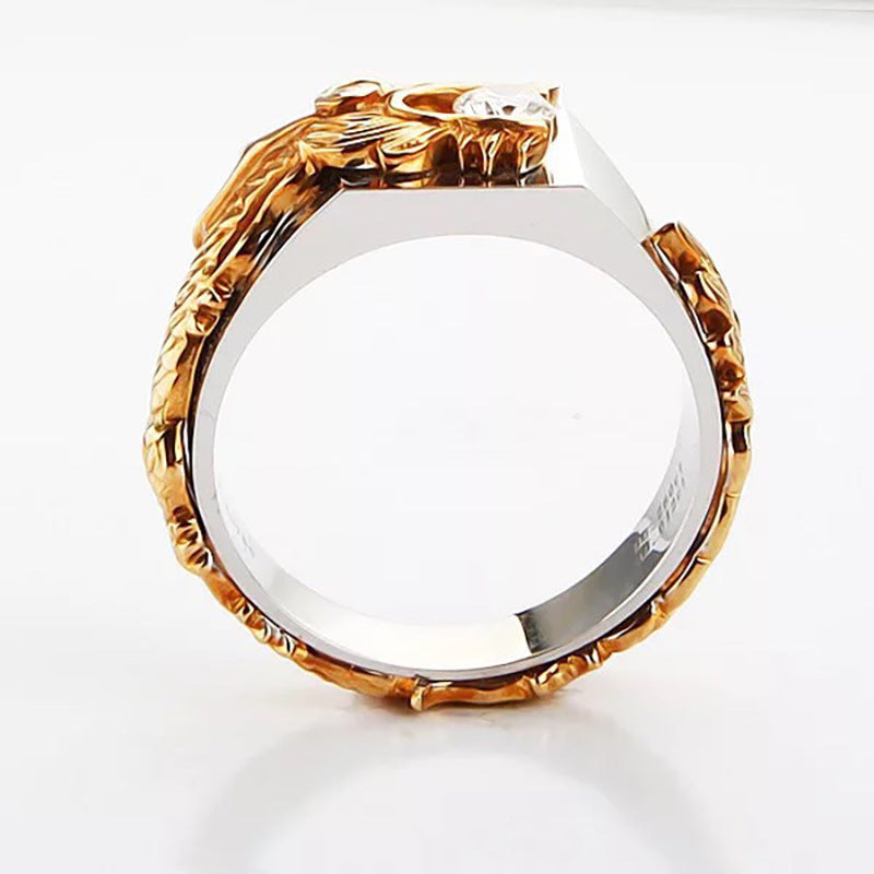 Dominateur homme Dragon Pattern Deux couleurs Zircon Strass Ring Mode Punk Hip Hop