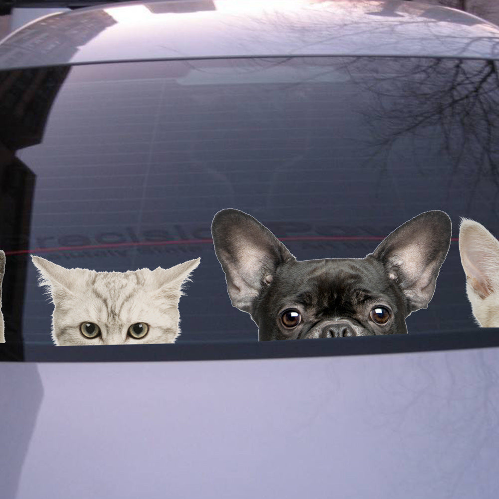 Stickers Funny 3D Chat Dog Demi-face Peeking Car - 5 Stickers