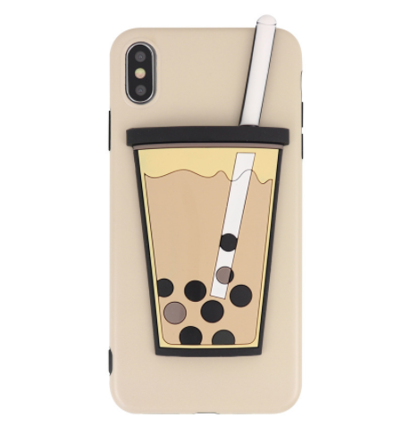 Étui téléphonique en silicone pour thé au lait de perle tridimensionnel