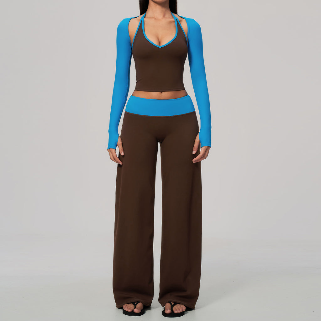 Ensemble à trois pièces de yoga à manches longues à tummy-Contrôle à manches longues