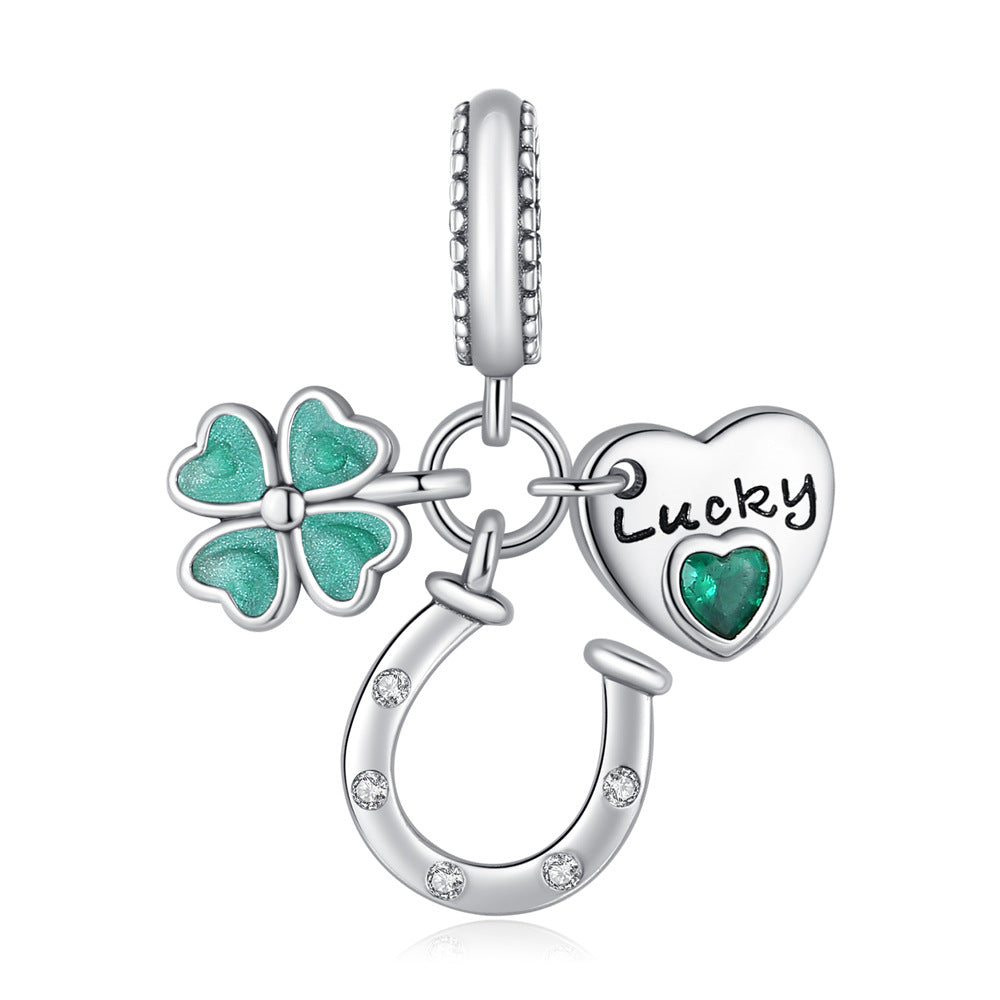 Bricolage pendentif argent-plaqué coeur charmant Lucky Bracelet Collier perlé