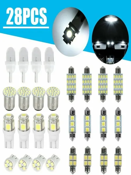 28pcs Intérieur de voiture blanc Combo LED Carte Dôme porte plaque de licence Ampoules