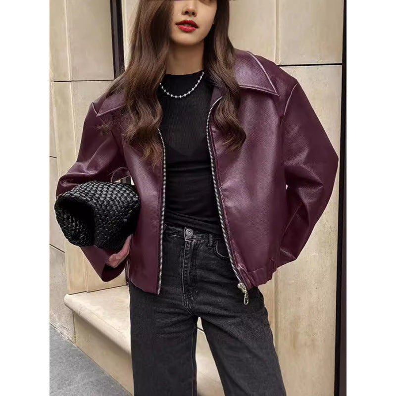 Elegant soft leather jacket for women