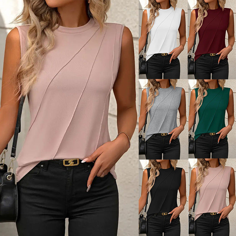 T-shirt sans manches sans manches en couleur unie d'été européen et américain