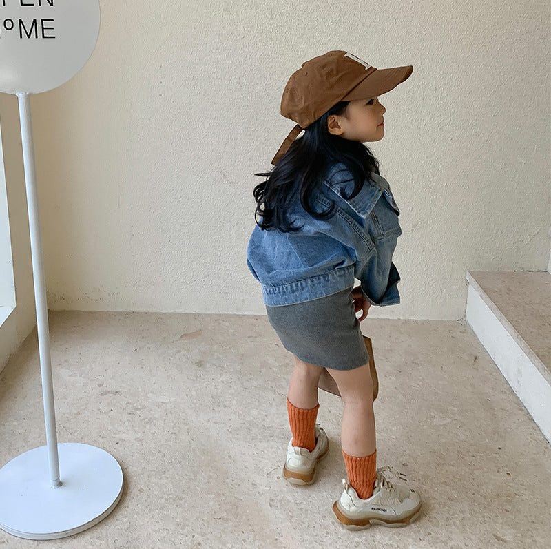 Veste de denim casual costume de jupe tricotée stretch