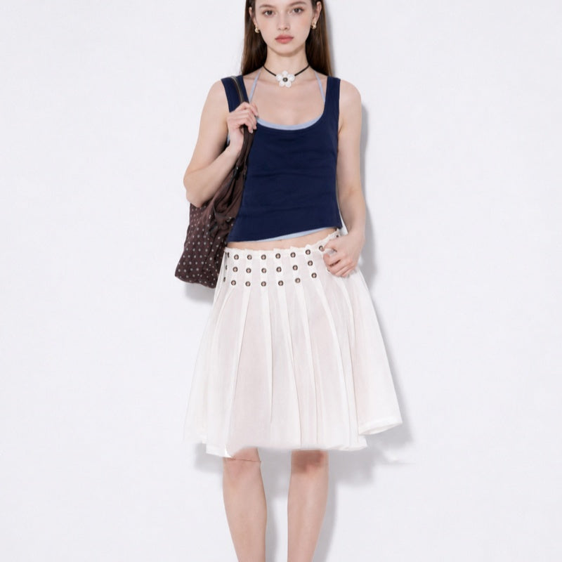 Retro Faux Camisole deux pièces Veste et jupe Midi plissée