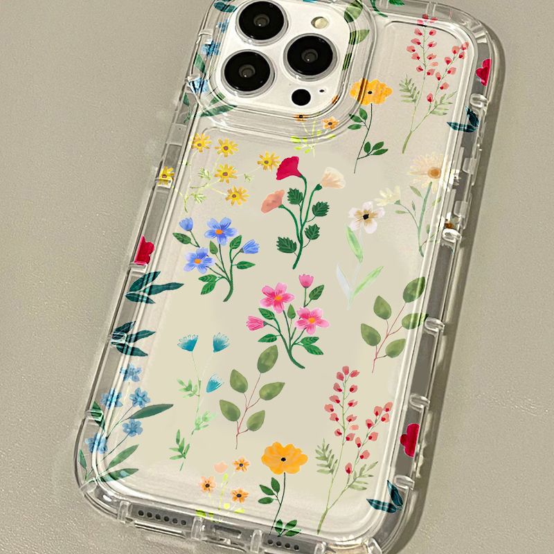 Cas de téléphone spatial transparent et entièrement inclus Floral