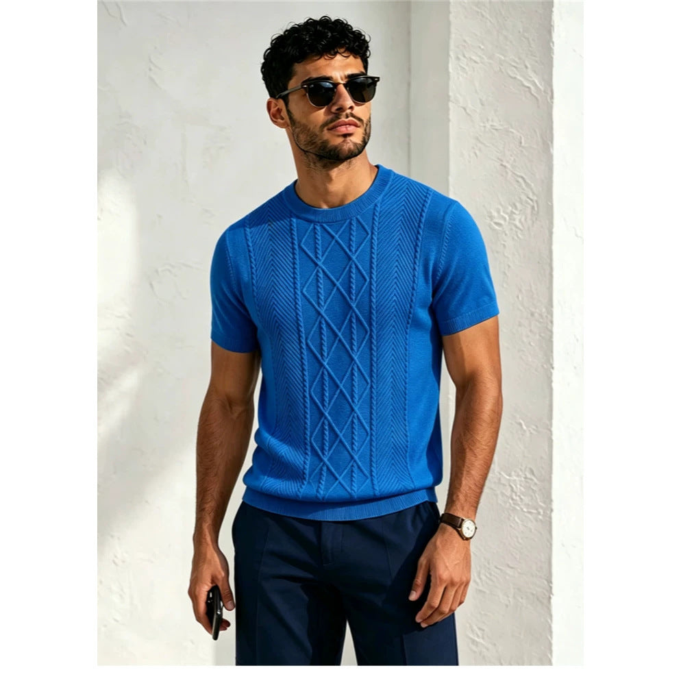 Haut à manches courtes tricotées en V-Neck pour hommes
