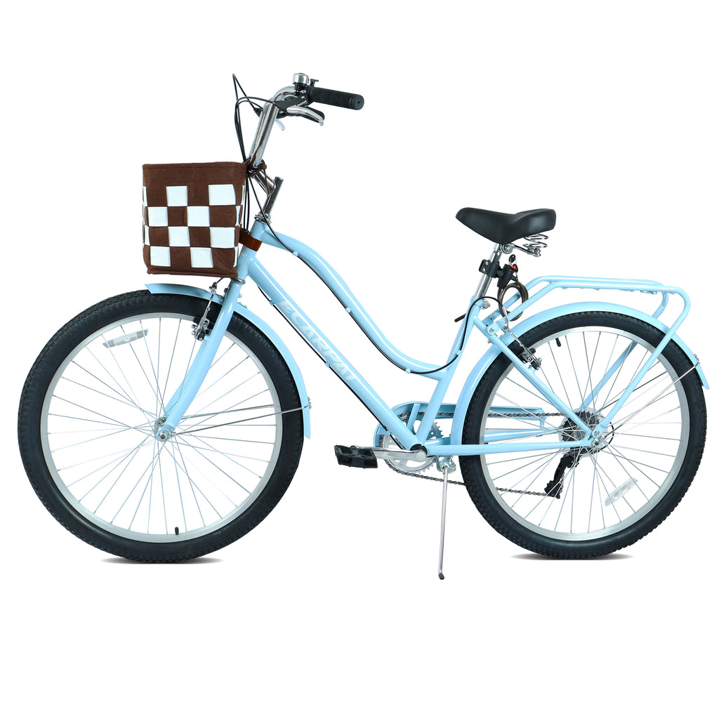 26 pouces vélo de navette de ville à 7 vitesses avec serrure et panier amovible Cadre en acier haute sensibilité