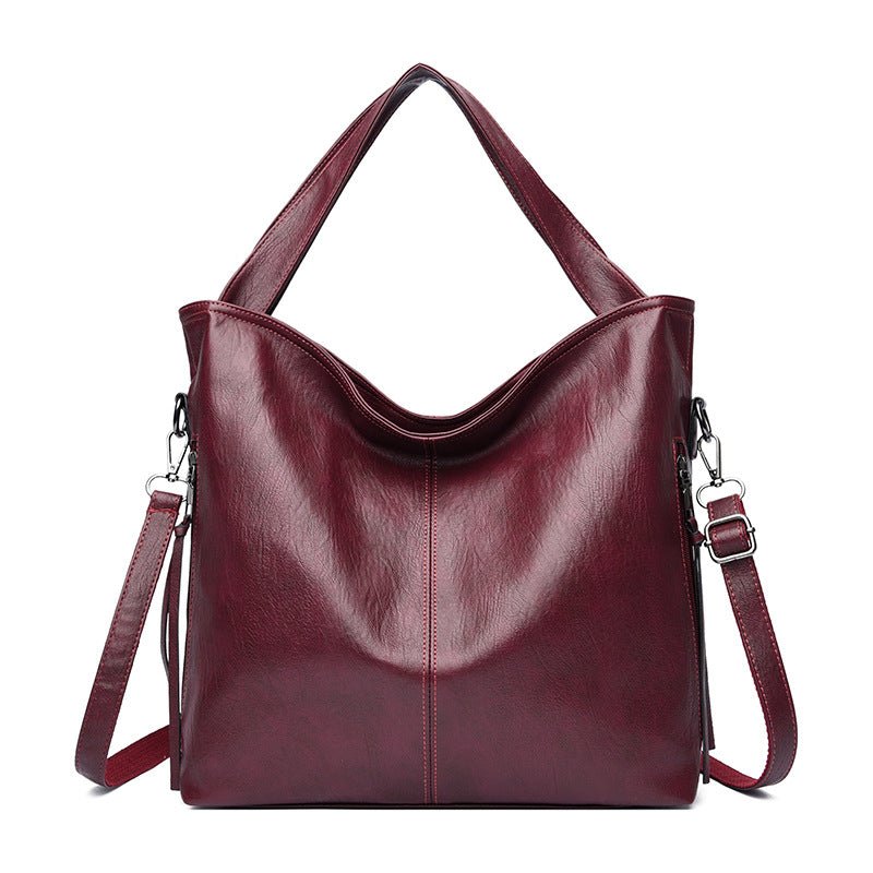 Sac à bandoulière en cuir souple de grande capacité pour femmes de couleur solide