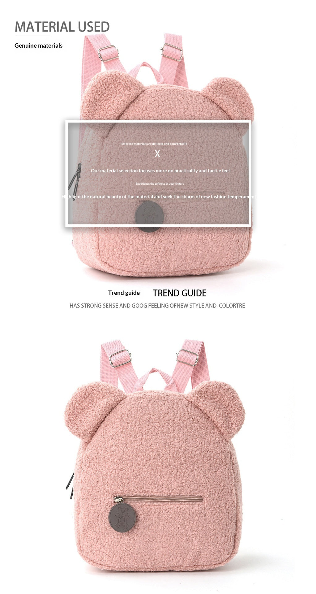 Sac à dos en peluche Mode populaire Casual Ear Teddy Bear Sac à dos Cartoon Sac à dos pour enfants-