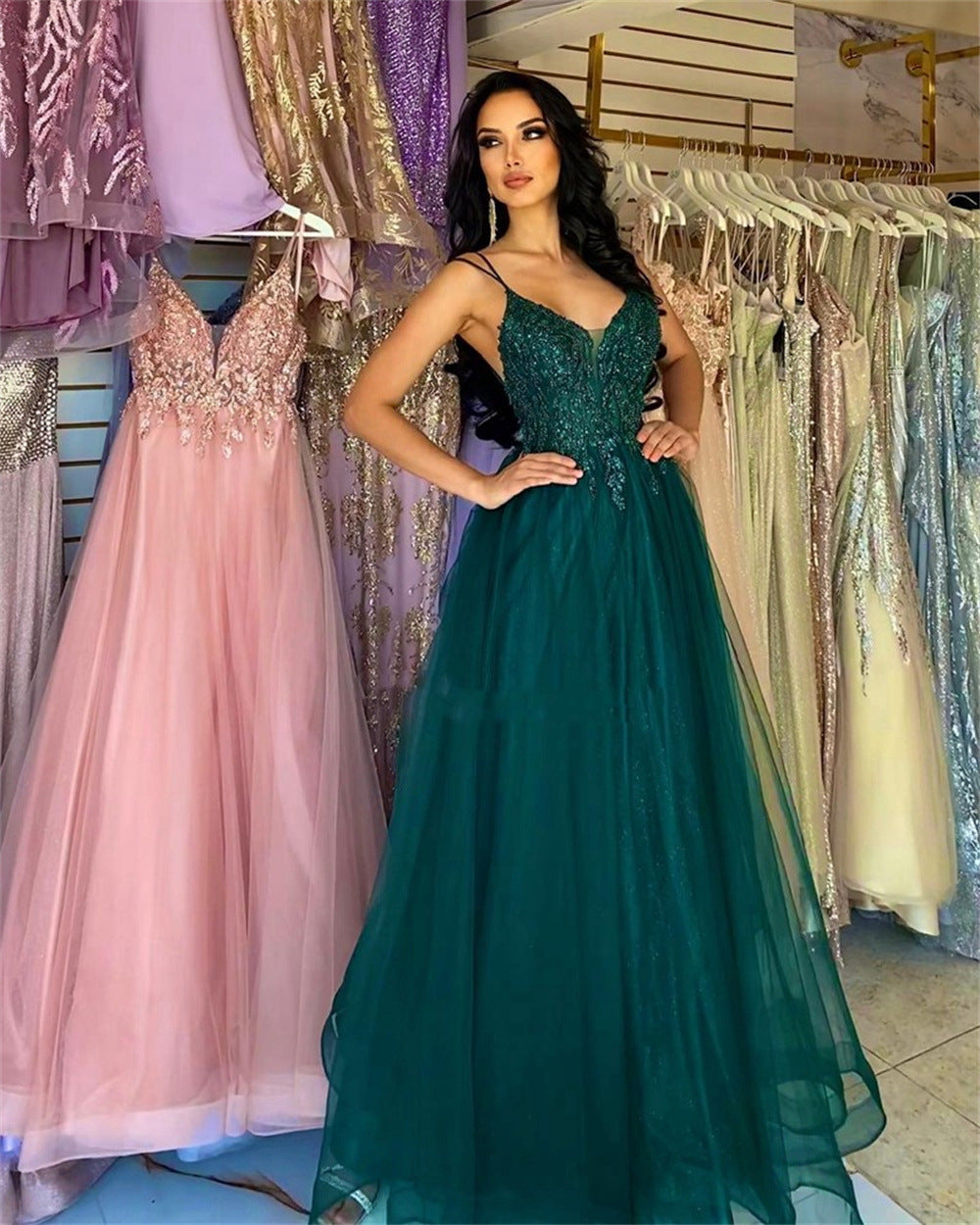 Robe de soirée pour banquet vert foncé