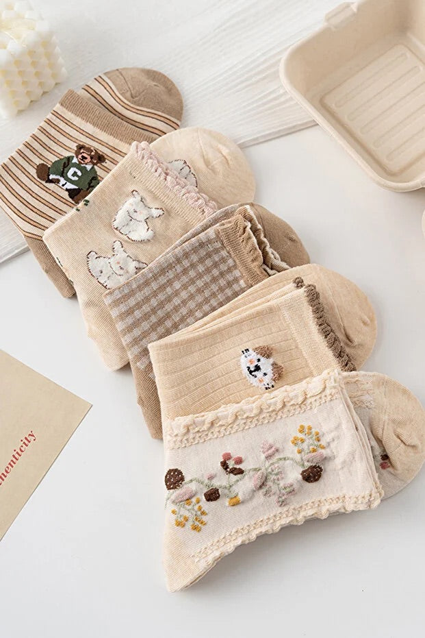5 paires de chaussettes pour femmes à motif confortable doux porter quotidiennement