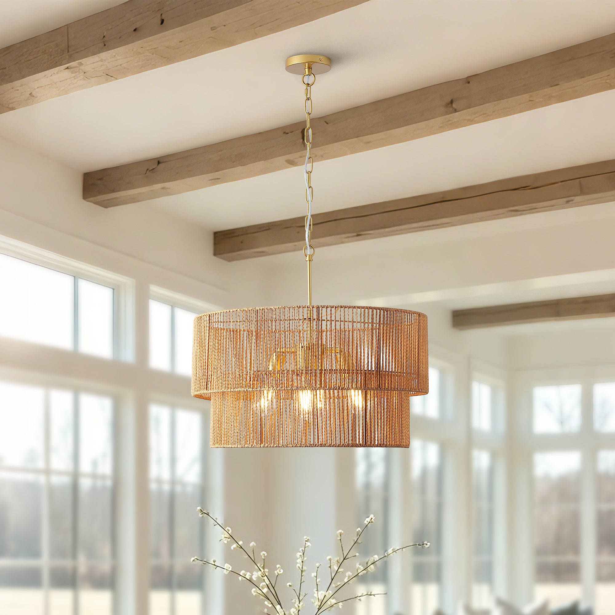 23.62 en papier tissé à la main Rattan Chandelier