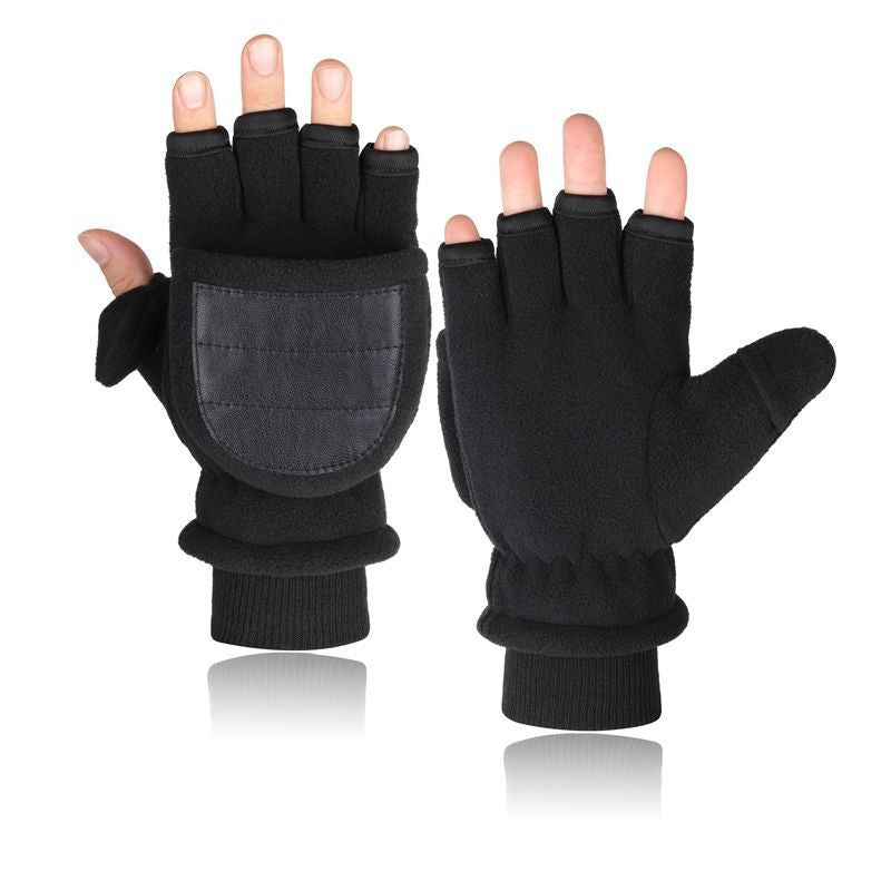 Gants de velours double couche Flip Touch écran demi-finger Gants