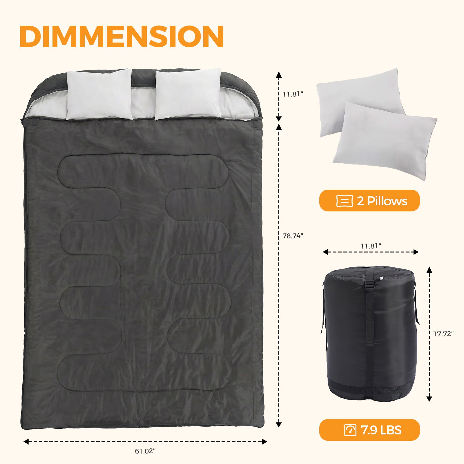 Sac de couchage deux fois chaud avec oreiller