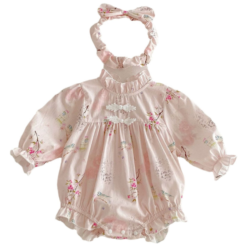 Longue manches bébé fille Triangle Rompers Retro style Tang robe