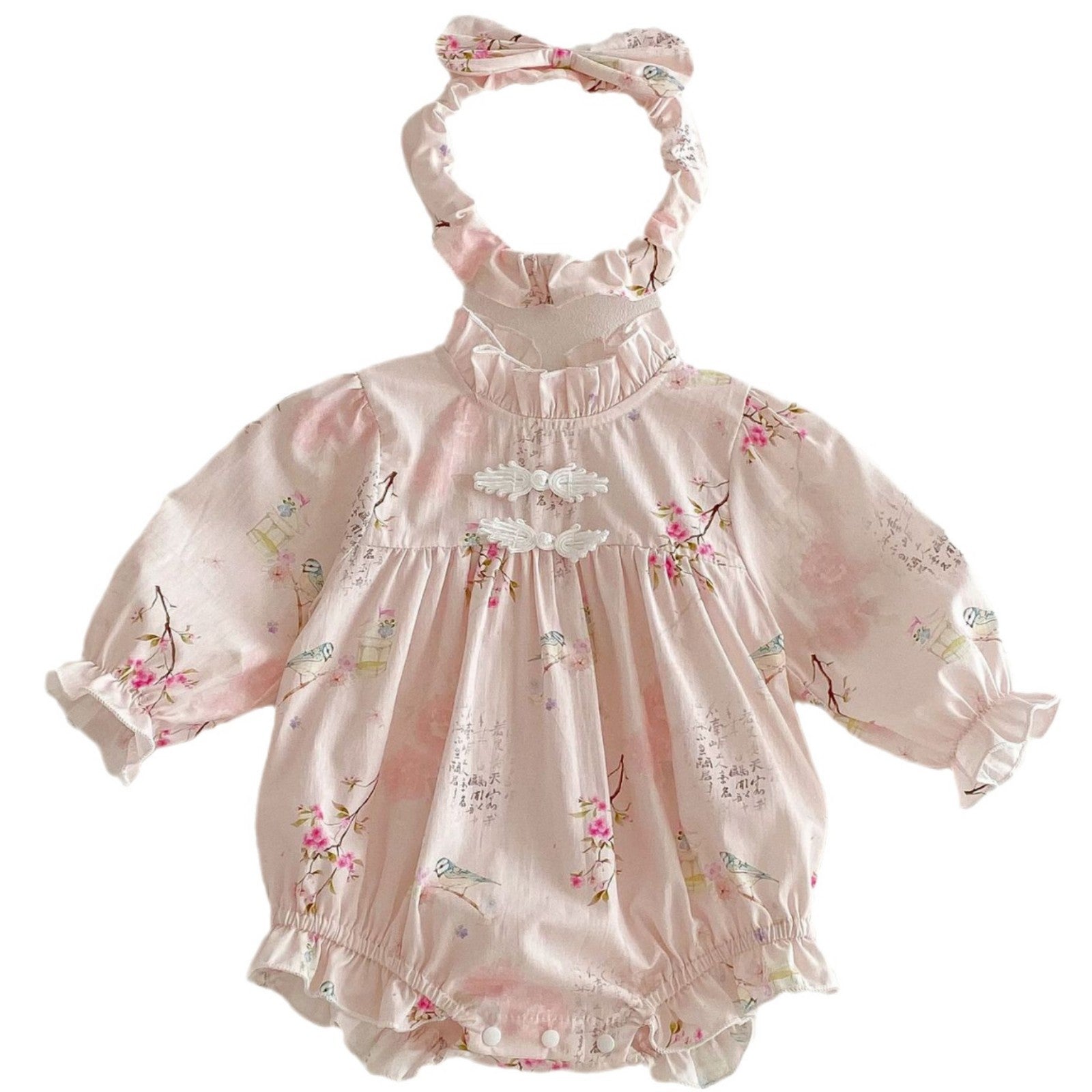 Longue manches bébé fille Triangle Rompers Retro style Tang robe