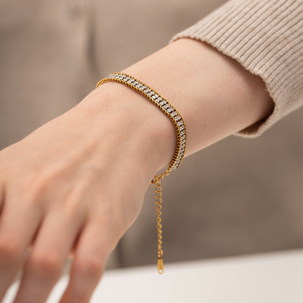 Bracelet Zircon blanc double couche or 18K