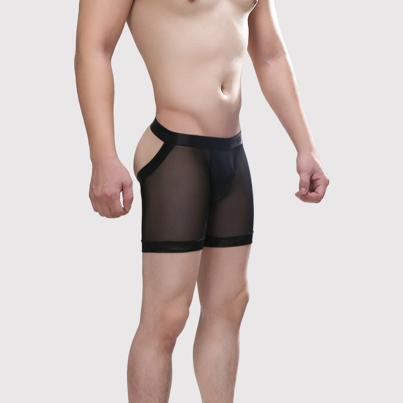 Perspective Mesh Bulging Ice Silk Pouch Sexy Buttock-Revealing Boxers pour hommes
