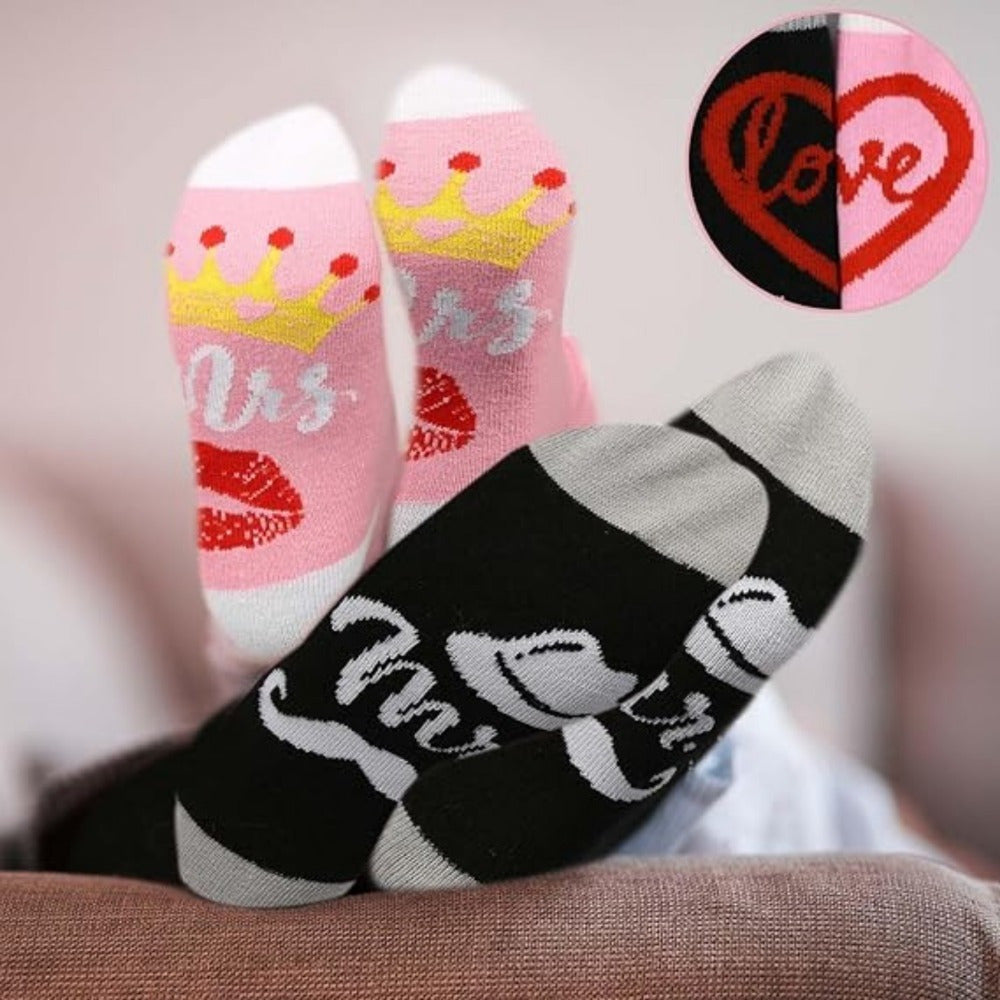 Chaussettes correspondantes pour les couples - 2 paires de chaussettes à motifs en rose et noir pour les fêtes Et