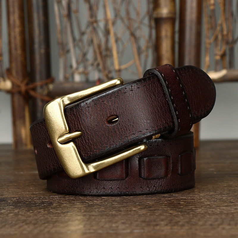 Ceinture Retro Homme en cuir véritable avec boucle en laiton