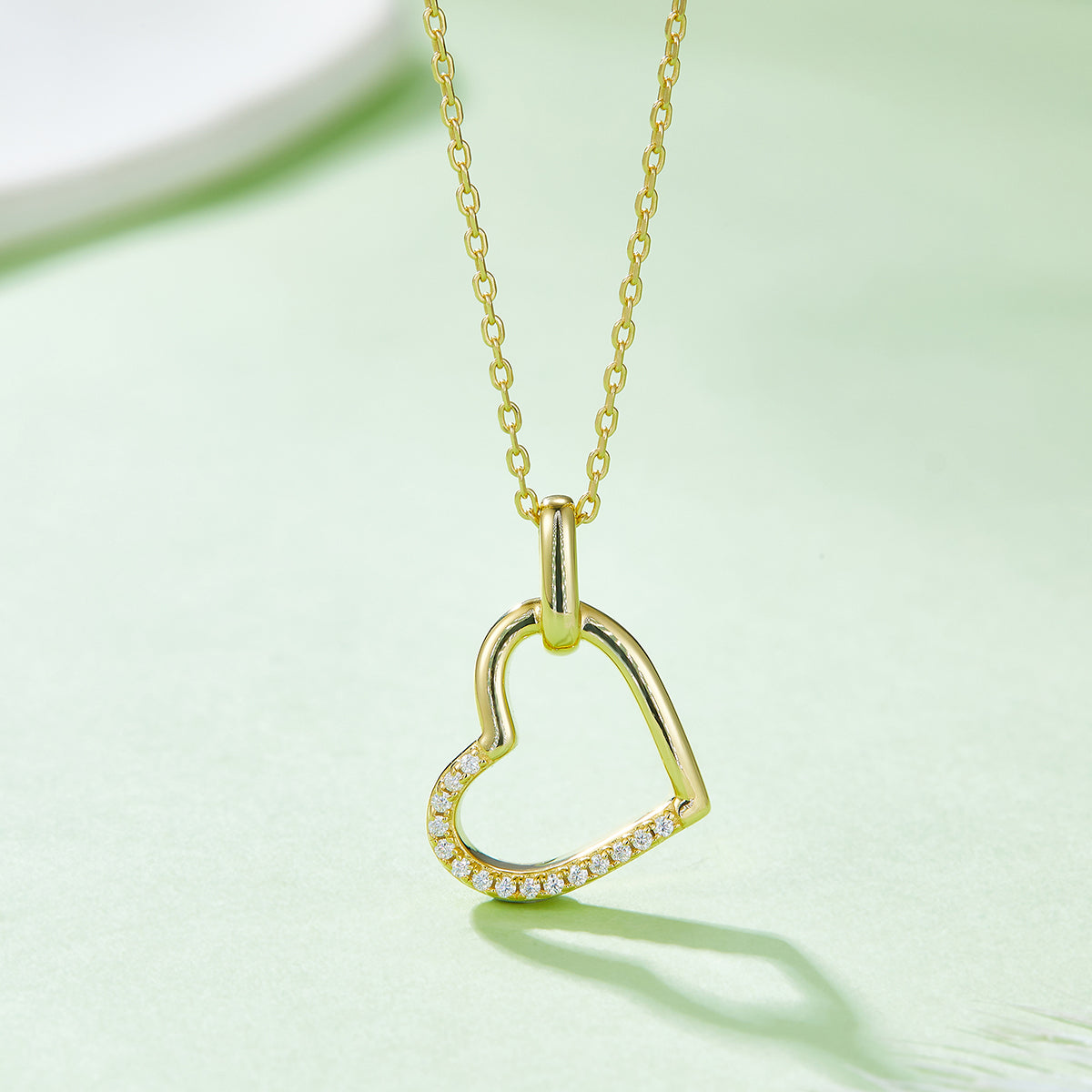 3.4g S925 Argent Sterling 15 Pierres Moissanite Collier Coeur 45cm Demi Pave Asymétrique Pe