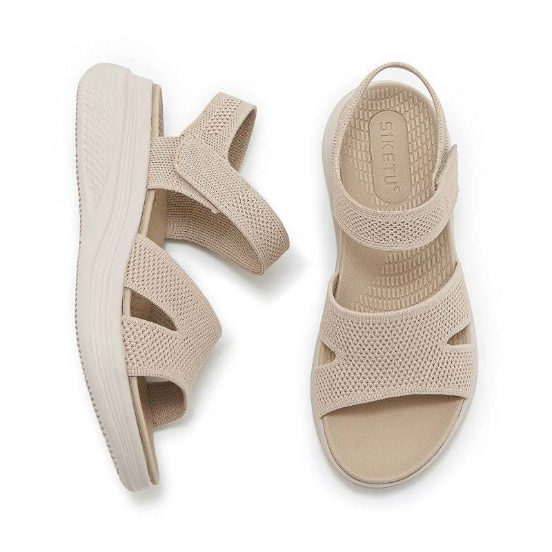 Été Casual velcro à semelle épaisse Sandales Femmes Simple légère Chaussures de plage Sporty Styl