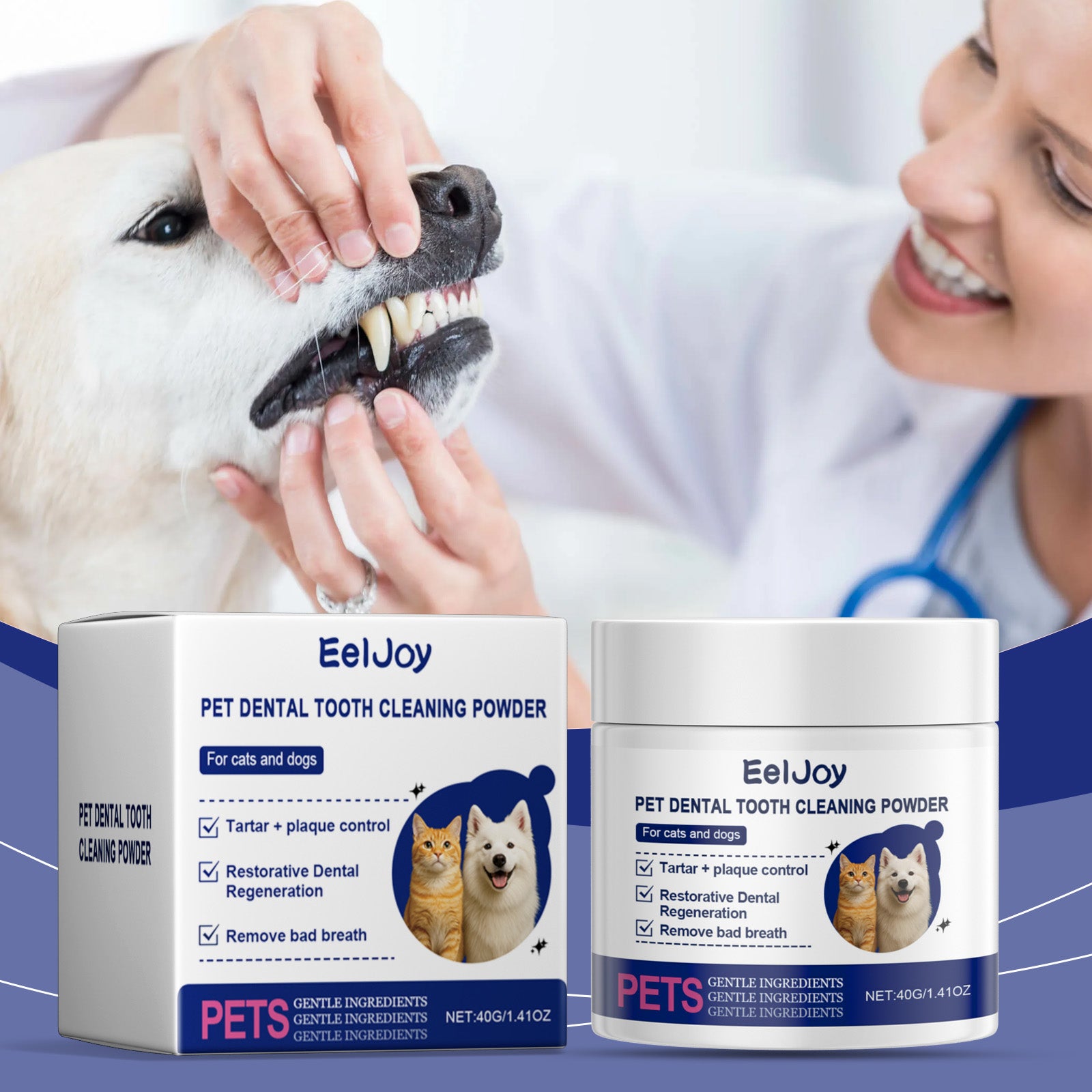 Poudre de nettoyage des dents des animaux de compagnie