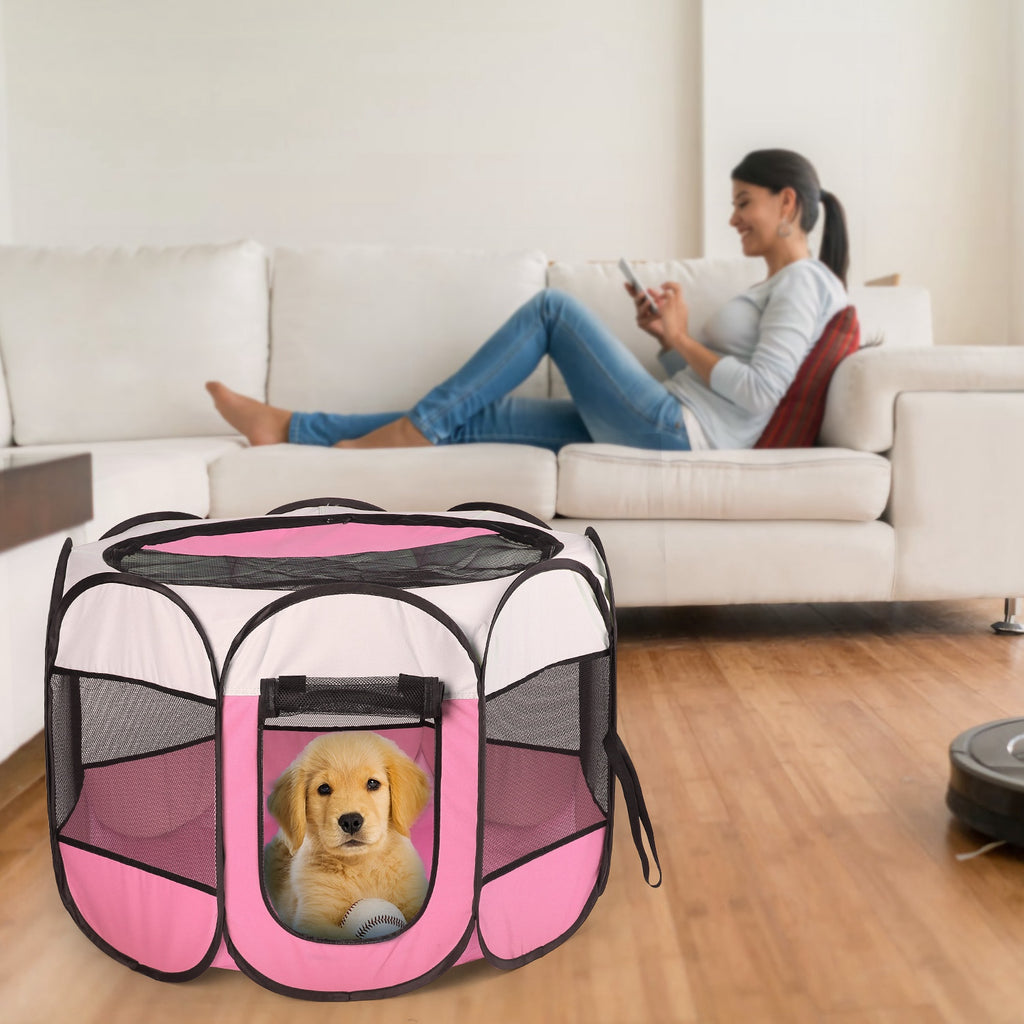 Pink-Blue Options -- 1Pc portable pliable de tente pour animaux de compagnie Pen d'exercice Kennel Zipper amovible T
